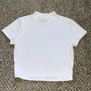 BOZZOLO Mock Neck Womens White Rib Tee